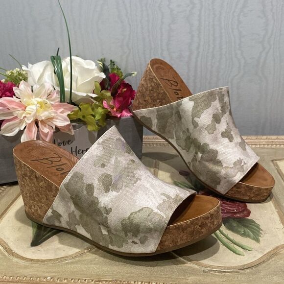 Blowfish Malibu Haxy Band Camo Cork Wedges Sz 10 - Picture 1 of 12